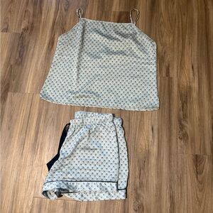 Victoria's Secret Light Blue & Navy Printed Satin Pajama Cami Set